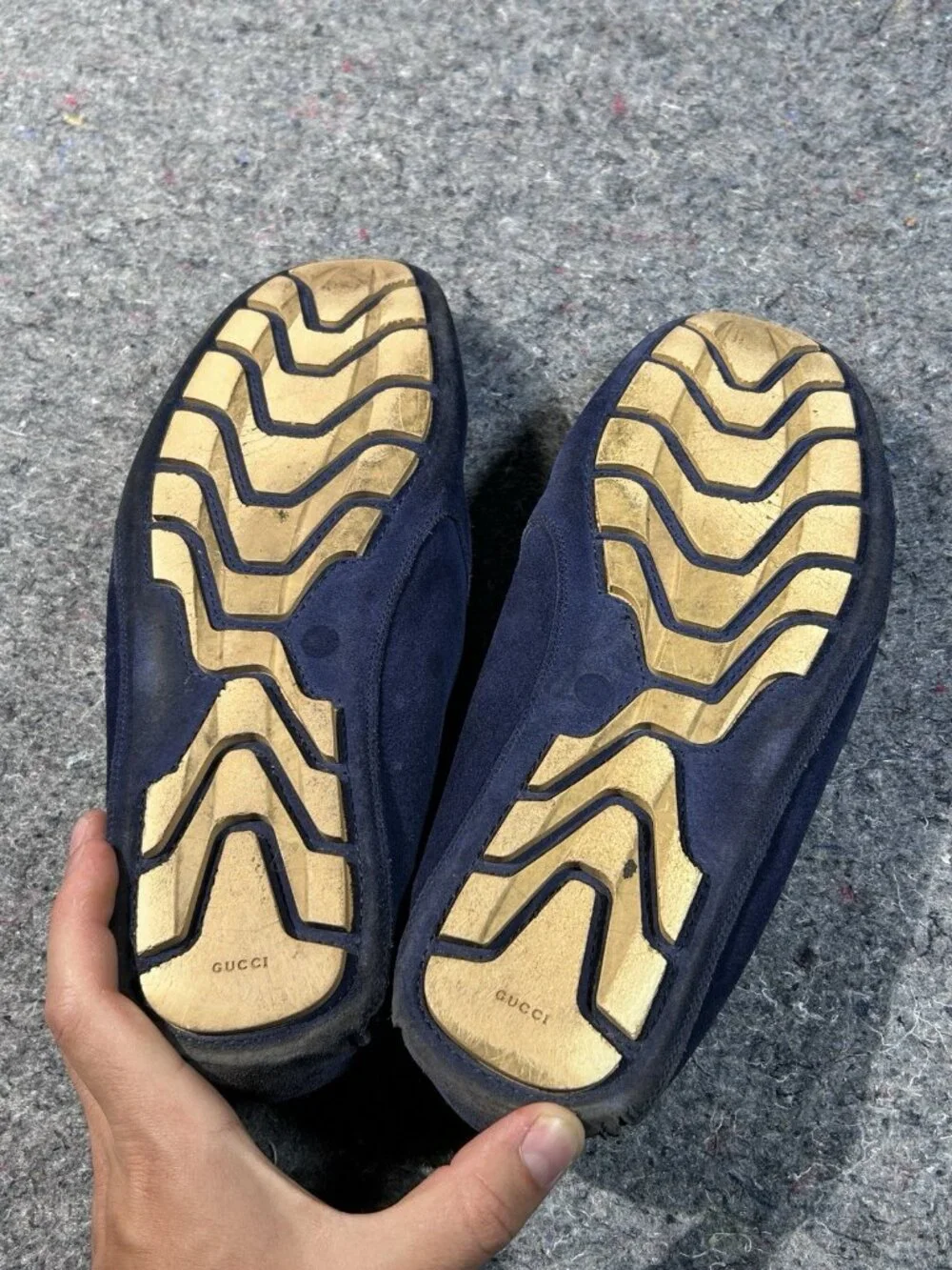 Gucci Horsebit Driving Loafers Navy Blue Suede Mens Size 12 Italy 205843
